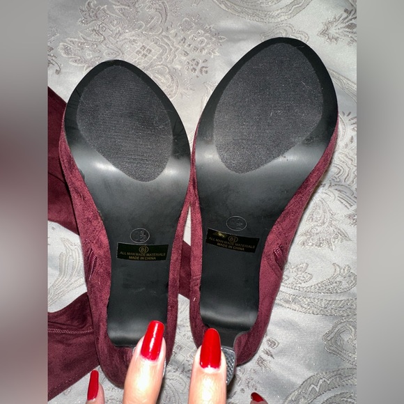 Women’s 8.5 Thigh High Over The Knee Platform Stiletto Heel, Wine Red Color - Picture 6 of 8